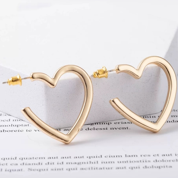Curated 18K Open Heart Drop Earrings Modern Statement Hoops - Picture 4 of 9